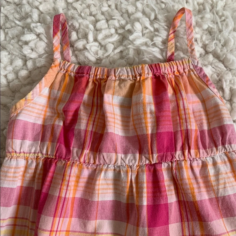 Faded Glory Girls 4T 100% Cotton Pink & Orange Plaid Prairie Dress Jumper